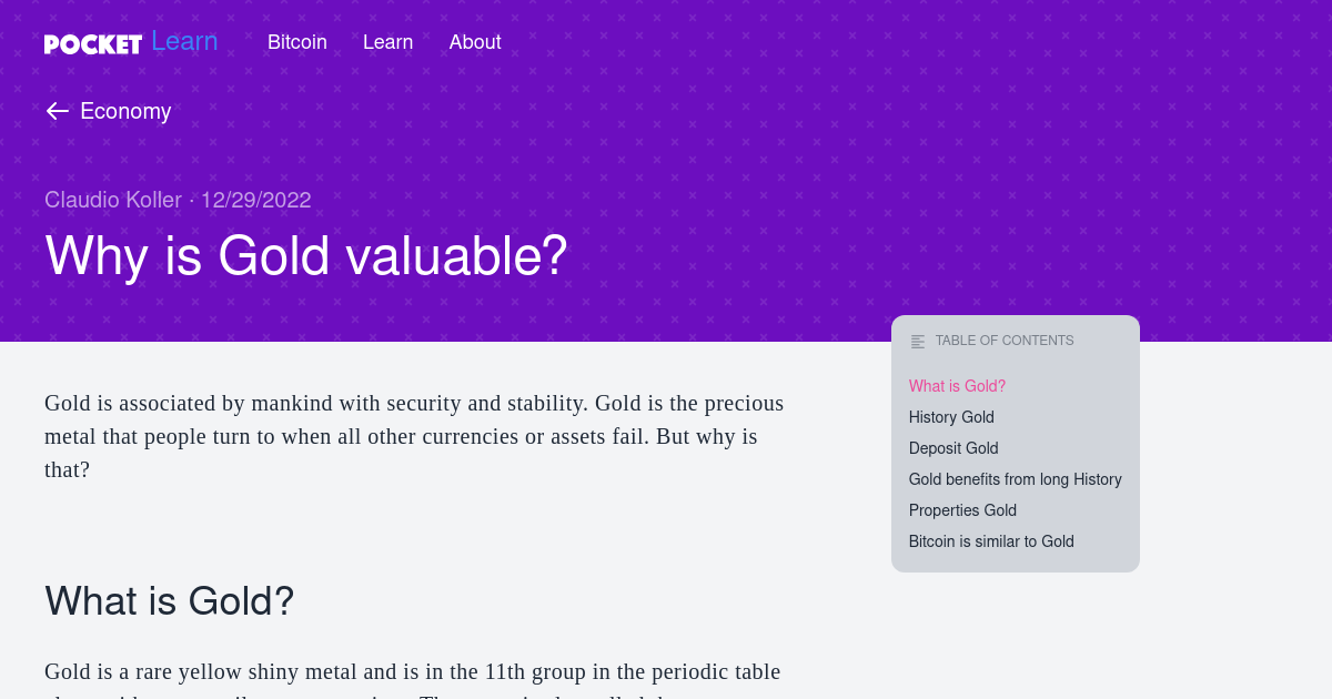 Gold as an Asset simply explained Pocket